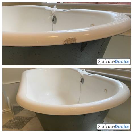 Bath repair Glasgow completed - beautifully restored Victorian bath with heritage cream enamel finish in Hyndland conservation area tenement