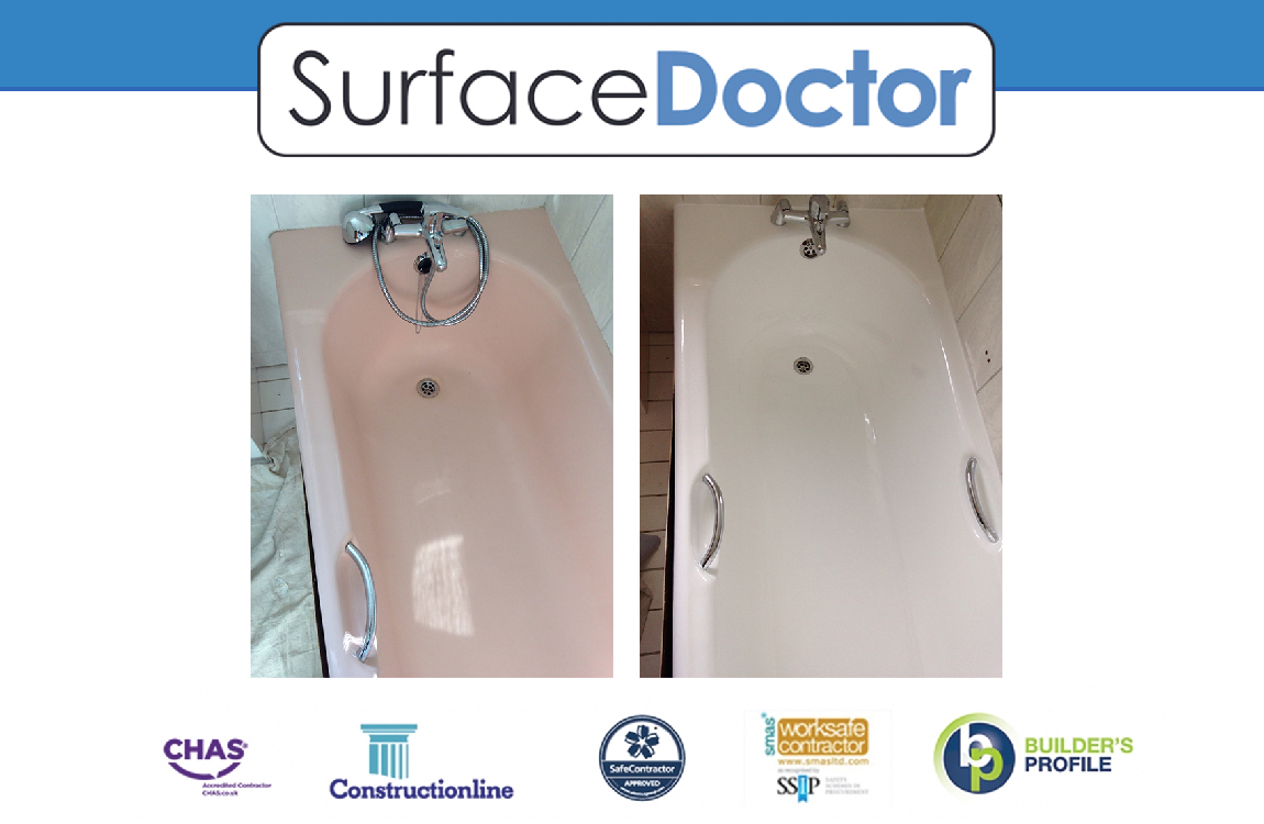 Bath Chip Repair Glasgow before and after results - Surface Doctor showing damaged bathtub chip transformed from unsightly damage to completely invisible repair using professional compounds and expert color-matching techniques